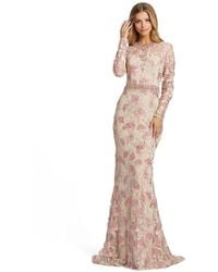 Mac Duggal - Floral Embroidered Illusion Long Sleeve Trumpet Gown - Lyst