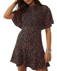 Free People - Florence Smocked Lace Up Back Mini Dress - Lyst