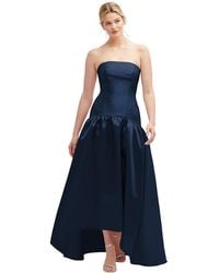 Alfred Sung - Strapless Fitted Satin High Low Dress With Shirred Ballgown Skirt - Lyst