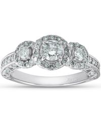 Pompeii3 - 1 1/4ct 3-stone Vintage Diamond Halo Engagement Ring - Lyst