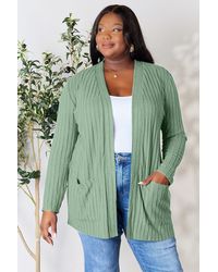 TRUEDAMES - Full Size Ribbed Open Front Cardigan With Pockets - Lyst