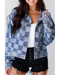 TRUEDAMES - Light Checkered Patchwork Button Up Denim Jacket - Lyst