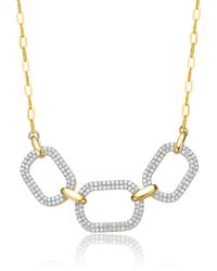 Rachel Glauber - 14k Plated With Cubic Zirconia Pave Geometric Oval Chain Necklace - Lyst