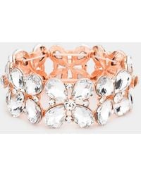 Fashnzfab - Floral Teardrop Glass Crystal Stretch Evening Bracelet Clear, Rose - Lyst