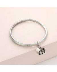 Fashnzfab - C- Initial Initial Monogram Pearl Charm Bangle Bracelet Burnished - Lyst