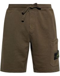 Stone Island - Khaki Shorts With Elasticated Drawstring Waistband - Lyst