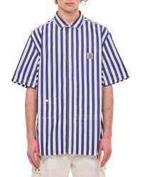 Junya Watanabe - Short-Sleeved Striped Cotton Shirt With Logo Patch - Lyst