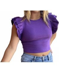 Day + Moon - Ruffle Shoulder Rib Top - Lyst