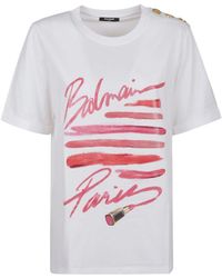 Balmain - Cotton T-Shirt With Lipstick Print - Lyst