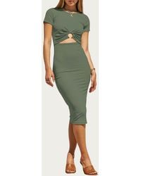 Endless Blu. - Short Sleeve Solid Rib Midi Dress - Lyst