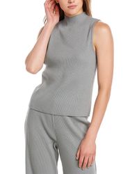 Vince Ribbed Mock Neck Top - Gray