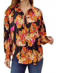 Jodifil - Satin Vibrant Flower Print Button Front Shirt - Lyst