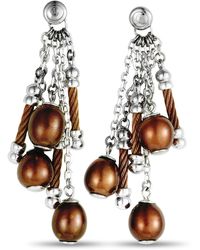 Charriol Pearl Stainless Steel And Bronze Pvd Brown Pearls Dangle Push Back Earrings - Metallic
