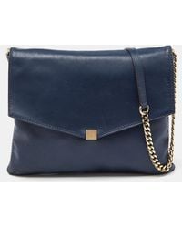 Carolina Herrera - Navy Leather Envelope Chain Shoulder Bag - Lyst