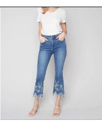Charlie b - Feathered And Embroidered Bootcut Denim Pants - Lyst
