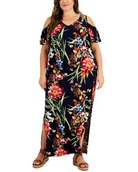 Connected Apparel - Plus Floral Print Polyester Maxi Dress - Lyst