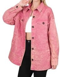 Zenana - Oversized Vintage Washed Shacket - Lyst