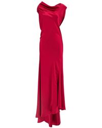 Alberta Ferretti - Silk-Effect Satin Evening Dress With Curled Neckline - Lyst