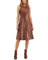INC - Faux Leather Sleeveless Fit & Flare Dress - Lyst
