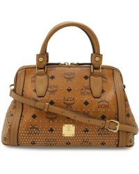 MCM - Logo Handbag Mini Boston 2Way Pvc Leather - Lyst
