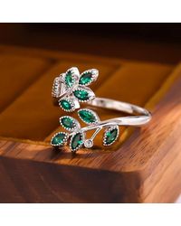 Fashnzfab - Emerald Leaf Wrap Ring (Adjustable) - Lyst