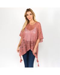 TRUEDAMES - Boho Crochet Tassel Poncho Top - Lyst