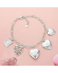 Fashnzfab - Metal Heart Locket Charm Station Paperclip Chain Bracelet Clear, Rhodium - Lyst