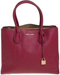Michael Kors - Burgundy Grained Leather Large Mercer Tote - Lyst