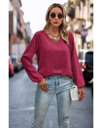 TRUEDAMES - Chevron V Neck Long Sleeve Loose Top - Lyst