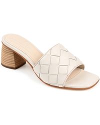 Journee Collection - Signature Genuine Leather Kellee Slip On Stacked Heel Open Square Toe Sandals - Lyst
