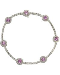 Suzy Levian - Sterling Silver Sapphire And Diamond Accent Flower Tennis Bracelet - Lyst