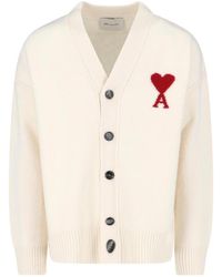 Ami Paris - Cream Ami De Coeur Virgin Cardigan - Lyst