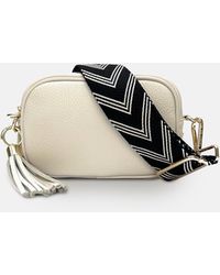 Apatchy London - The Mini Tassel Stone Leather Phone Bag With Black & Stone Arrow Strap - Lyst