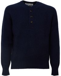 Amaranto - Ribbed Knit Sweater With Four-Button Placket And Relaxed Fit - Lyst