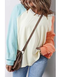 TRUEDAMES - Colorblock Patchwork Crew Neck Long Sleeve Top - Lyst