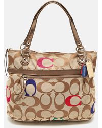 COACH - Bronze/ Signature Canvas And Patent Leather Poppy Tote - Lyst