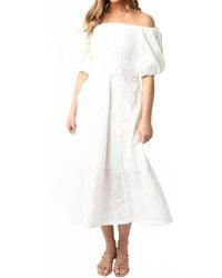 Olivaceous - Gracie Eyelet Puff Sleeve Midi Dress - Lyst