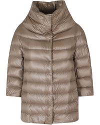 Herno - Neutral Aminta Crater Neck 3/4 Sleeves Polyamide Down Jacket - Lyst