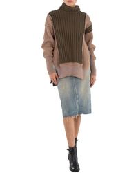 MM6 by Maison Martin Margiela - Ladies Contrasting Panel-Detail Chunky-Knit Jumper - Lyst