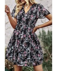 TRUEDAMES - V Neck Bohemian Floral Print A Line Fit Dress - Lyst