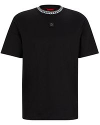 HUGO - Interlock-cotton T-shirt With Chain-print Collar - Lyst