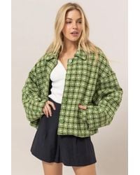 TRUEDAMES - Tweed Plaid Button Up Collared Neck Jacket - Lyst
