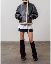 Moon River - Faux Leather Shearling Button Jacket - Lyst