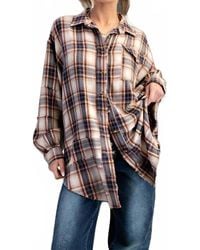 Easel - Washed Button Down Flannel Tunic - Lyst
