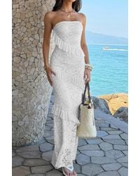 TRUEDAMES - Solid Off Shoulder Bodycon Lace Maxi Dress - Lyst