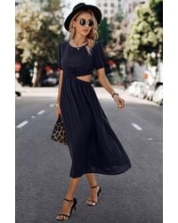 TRUEDAMES - Solid Round Neck Cutout Waist A Line Midi Dress - Lyst