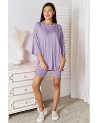 TRUEDAMES - Full Size Soft Rayon Three-Quarter Sleeve Top And Shorts Set - Lyst