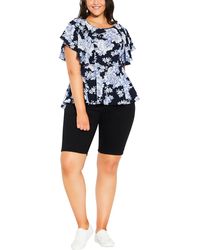 City Chic - Plus Floral Print Flutter Sleeves Blouse - Lyst