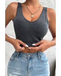 TRUEDAMES - Solid V Neck Elastic Sleeveless High Waist Top - Lyst