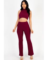 TRUEDAMES - Fashnzfab Ribbed Mock Neck Crop Tank Top & Bootcut Pants Set - Lyst